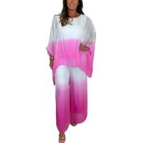 Summer Chiffon Gradient 2 Piece Set for Women Plus Size Crew Neck Top 2XL rožinė