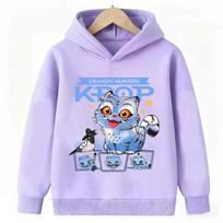 KPop Demon Hunter Rumi Derpy Cartoon Hoodie for Boys and Girls, Warm and Thick, Fashionable Casual Top Printed Purple Sweatshirt 100