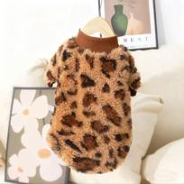 Leopard Print Fleece-Lined High Neck Vest for German Hairless Cats - Anti-Shedding and Cold Protection XS (approx. 1-1.5 kg) beige