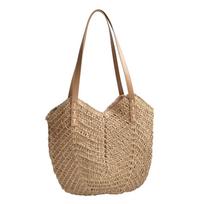 Lazy Straw Large Bag Woven Bag Storage Large Capacity Commuters Tote Bag Seaside Woven Beach Bag One Size chaki
