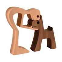 Dog Wooden Sculpture Pet Memorial Gift Dog And Man Woman Statue Home Decor G