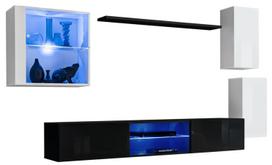 Sekcija ASM Switch XXIII, balta sp./juoda sp./tamsiai pilka sp., 250 cm x 40 cm x 140 cm