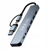 Hub Usb-c 8w1: 3xusb 2.0, Usb 3.0, Sd/tf, Minijack
