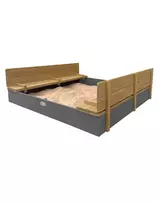 AXI Ella XXL medinė smėlio dėžė 150x150 cm su suoliukais, pilka