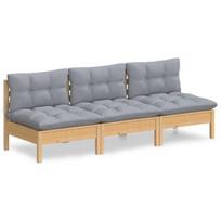 Trivietė sodo sofa，Lauko sofa su pilkomis pagalvėlėmis, pušies masyvas CFE55615