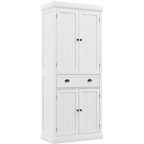 Costway virtuvės spintelė 183 cm medinė švediško stalo spintelė su reguliuojamomis lentynomis 76 x 40 x 183 cm balta