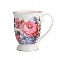 Porcelianinis puodelis baltas su rožėmis ant kojelės elegantiškas 320ml 1vnt., 11 cm x 8,8 cm x 12 cm