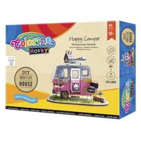 Miniatiūrinis namelis ant ratų "Happy Camper", su LED apšvietimu, Colorino Hobby