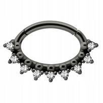 Juodas Clicker auskaras su baltomis "premium Zirconia" 1,2/6