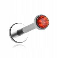 Titano labret auskaras su raudonu opalu, sidabrinis, 1.2/6/3 mm