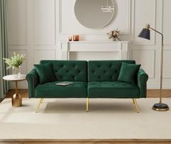 Sofa-lova, su trijų padėčių reguliuojamu atlošu, aksominė, žalia