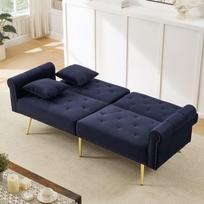 Sofa-lova, su trijų padėčių reguliuojamu atlošu, aksominė, mėlyna