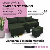 Kampinis išskleidžiamas sofos su staliuku ir pufais St Combo, Podrez, Turkio-žalia