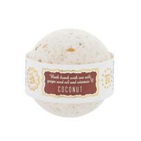 Vonios bombos "Coconut" su jūros druska ir vynuogių sėklų aliejumi, Saules Fabrika, 145g