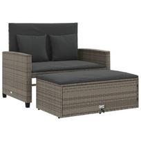 Dvivietė sodo sofa，Lauko sofa su pagalvėlėmis, pilkos spalvos, poliratanas CFE77341
