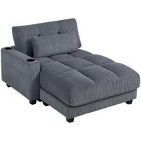 HOMCOM Sofa-lova su pagalvėmis, putoplastas, transformuojama į lovą, puodelio laikiklis, pilkas