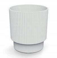 Baltas dryžuotas vazonas su plastikinėmis kojelėmis 13,8x12,8 cm Milly Apvalus dangtis