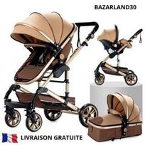 BAZARLAND30 3-in-1 kūdikio vežimėlis, derinys sėdimoji dalis-automobilinė kėdutė-nėrinys, apverčiamas, reguliuojamas, aukštos kokybės, nepradūrimais ratai, kanavė khaki