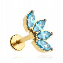 Auksinis titano auskaras labret su mėlyna cirkonio, helix, lobe 1,2/8