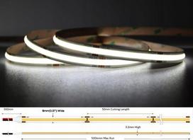 Cob Led juosta 8w 12v 6500k Ip20 5m - vienalytė šviesa