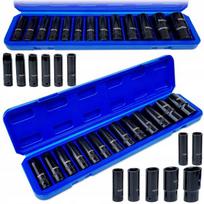 Smūginės lizdinės galvutės 1/2", 10-30mm, 13 vnt., ilgos