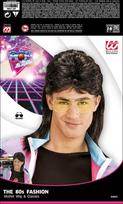Perukas, 80-ųjų mullet, Widmann, juodas, su akiniais, maišelyje