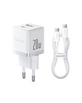 Įkroviklis nešiojamam kompiuteriui Sieninis įkroviklis Palm 20W USB + USB-C QC3.0 PD3.0 su USB-C kabeliu 1m, baltas
