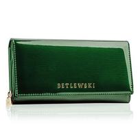 Didelis moteriškas piniginė, Betlewski®, natūrali lakinė oda, Royal, RFID Secure, žalia spalva