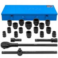 Smūginiai 12-kampiai terkšliniai raktai 3/4", 21 vnt., 17-50 mm, metalinė dėžė