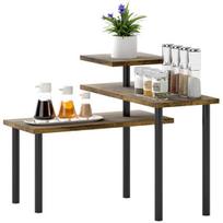 HOMCOM Virtuvės lentyna, besisukanti mikrobangų krosnelės lentyna su 3 pakopomis, pramoninio stiliaus metalinė lentyna, 40 x 18 x 36,5 cm, Kaimiška ruda spalva