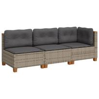 Trivietė sodo sofa，Lauko sofa su pagalvėlėmis, pilkos spalvos, poliratanas CFE61748