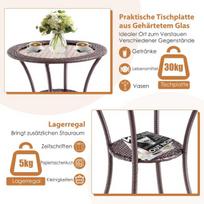 Costway rotango sodo stalas su stikliniu viršumi ir lentyna apvali bistro stalas terasos stalas balkono stalas