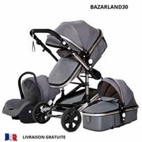 BAZARLAND30. 3 in 1 kūdikių vežimėlis, derinamas su automobilio sėdyne, apverčiamas, reguliuojamas, aukštos kokybės, nepraduriamos pripučiamos ratukai, vežimėlis. pilka