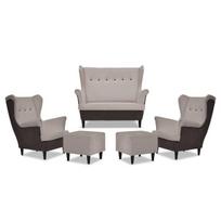 ARI DUO wingback sofos komplektas su foteliais ir pufais Family Meble ruda - smėlio spalvos
