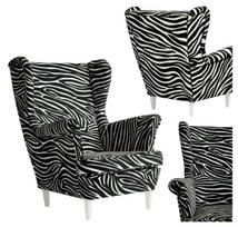 Juodai baltas skandinaviško stiliaus fotelis su ausimis, „Zebra“ dizainas, „Ari Print Family Meble“