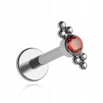 Titano labret auskaras su raudona cirkonio karoliuku, sidabrinis 1,2/6