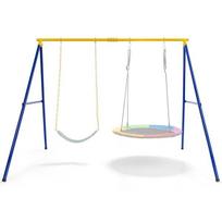 Costway sūpynių rėmas su A formos dvigubu sūpynių metaliniu rėmu 249 x 185 x 181,5 cm mėlyna + geltona
