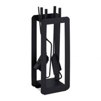 Rinkinys iš 4 židinio įrankių ir stovo 60x22,5x16cm., juodos spalvos