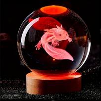 3D aksolotlio krištolo lempa