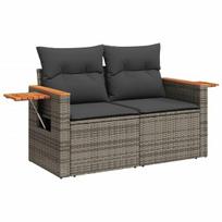 Dvivietė sodo sofa，Lauko sofa su pagalvėlėmis, pilkos spalvos, poliratanas CFE93825