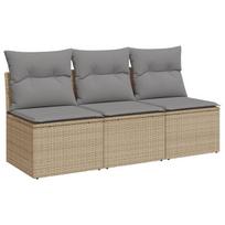Trivietė sodo sofa，Lauko sofa su pagalvėlėmis, smėlio spalvos, poliratanas CFE66187