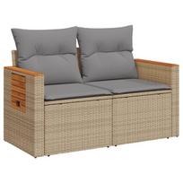 Dvivietė sodo sofa，Lauko sofa su pagalvėlėmis, smėlio spalvos, poliratanas CFE57717