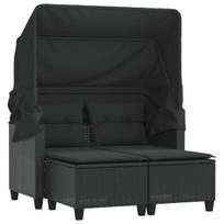 Dvivietė sodo sofa，Lauko sofa su skliautu/taburetėmis, juoda, poliratanas CFE65826