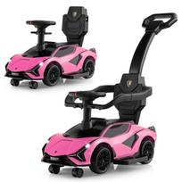 Costway 3in1 Lamborghini vaikiška transporto priemonė su stūmimo rankena, rožinė