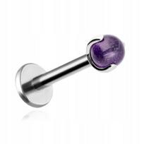 Titano labret auskaras su ametistu, sidabrinis 1,2/6/3mm