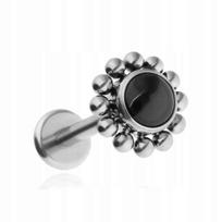 Titano labret auskaras su juodu Agatu, sidabrinis, 1,2/6 mm