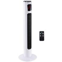 HOMCOM Bokštinis ventiliatorius 70° svyruojantis pjedestalo ventiliatorius su nuotolinio valdymo pulteliu 96 cm kolonos ventiliatorius 45 W 3 režimai ABS plastikas Balta+juoda
