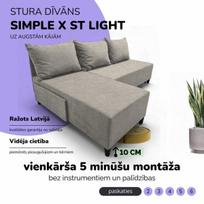 Kampinis išskleidžiamas sofos-lova Simple X St Light, Podrez, šviesiai pilka