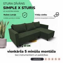 Kampinis išskleidžiamas sofos su dėžute Simple X Sturis, Podrez, turkio-žalios spalvos