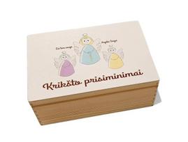 Medinė krikštadėžė su spauda 35x24 cm Krikšto prisiminimai 1 vnt, įvairių spalvų